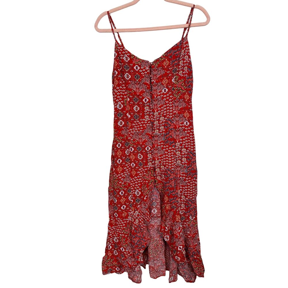 ABEL THE LABEL Women Floral Button Front Midi Dress Floral Asymetrical Red M